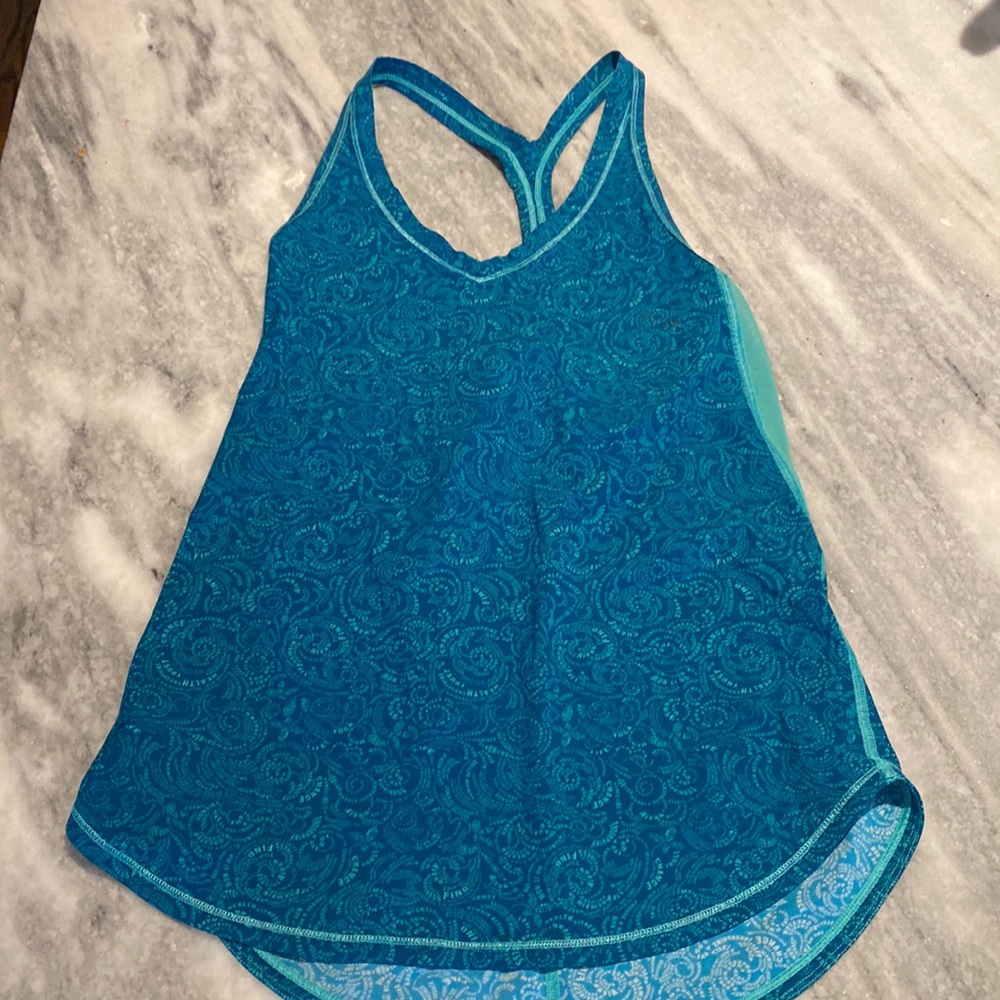 Lululemon Fast Lane Singlet size 4 Foli Manifesto Bali Breeze Tofino Teal Tank